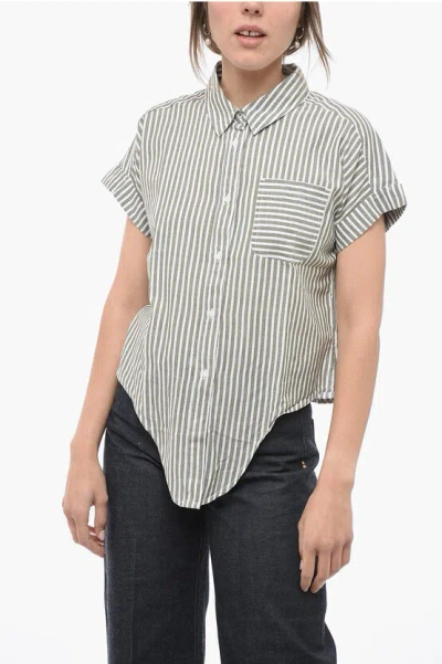 Barbour Awning Striped Betony Shirt With Knot Hem In Gray