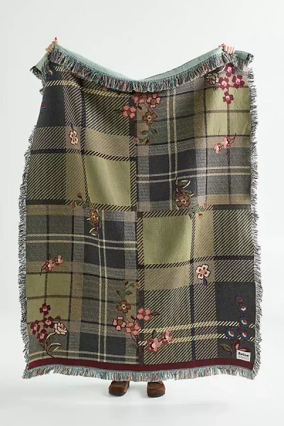 Barbour Babour X Anthropologie Cotton Woven Throw Blanket In Green