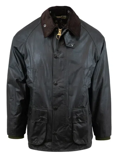 Barbour Badale Waxed-cotton Corduroy-collar Jacket In Black