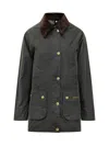 Barbour Black Waxed Jacket With Brown Velvet Collar In Green