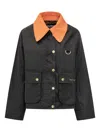 Barbour Black Waxed Jacket With Orange Collar In Black