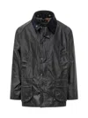 Barbour Waxed Jacket With Pockets And Velvet Collar In Black