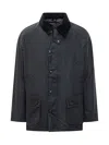 Barbour Black Waxed Jacket With Velvet Collar In Black
