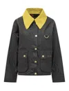 Barbour Black Waxed Jacket With Yellow Collar In Black