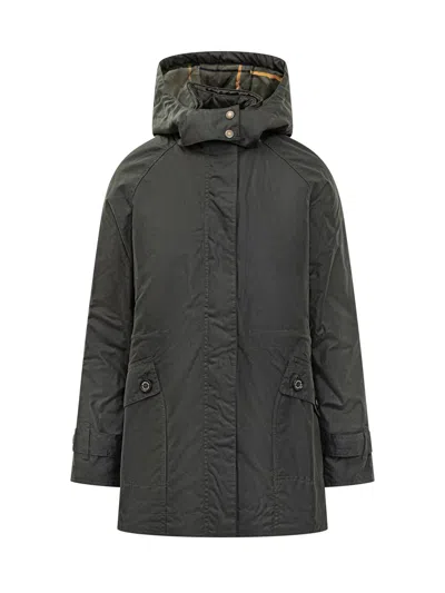 Barbour Black Waxed Parka With Hood In Blue