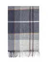Barbour Blue And Gray Tartan Wool Scarf In Gray