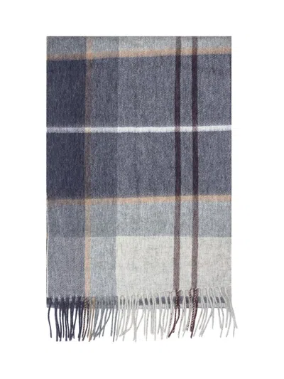 Barbour Blue And Gray Tartan Wool Scarf
