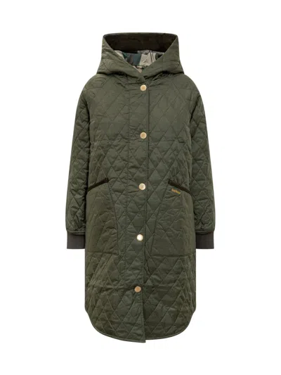Barbour Green Quilted Down Jacket With Hood