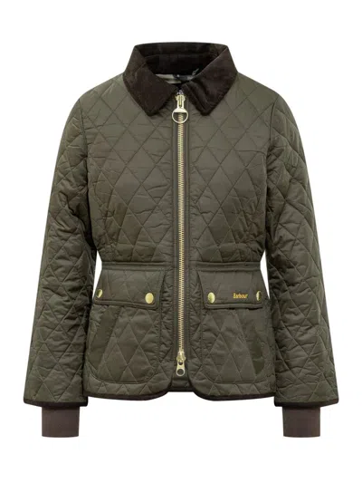 BARBOUR BARBOUR BARBOUR GREEN QUILTED JACKET WITH VELVET COLLAR