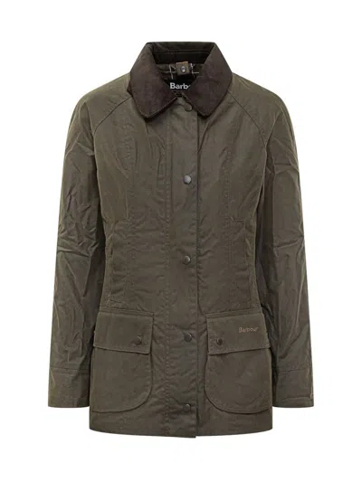 Barbour Green Waxed Jacket With Velvet Collar In Brown