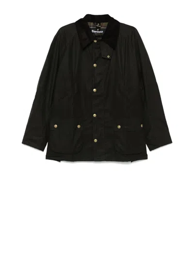 Barbour Olive Waxed Cotton Coat In Green