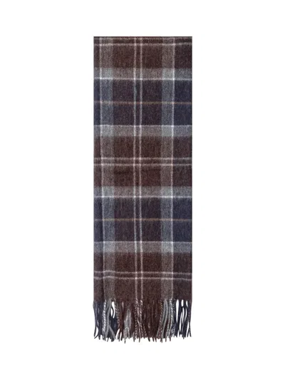 Barbour Plaid Scarf With Fringes In Brown