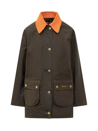 Barbour Waxed Jacket With Contrast Collar In Brown
