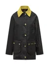 Barbour Waxed Jacket With Yellow Contrast Collar In Black