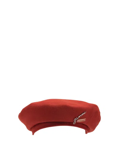 Barbour Ganni Wool Beret Collaboration Soft Texture In Red
