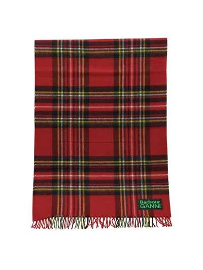 Barbour X Ganni Wool Scarf In Red