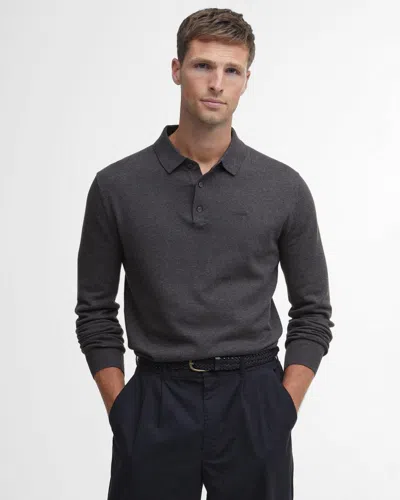 Barbour Bassington Mens Long Sleeve Knitted Polo Shirt In Gray