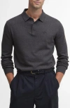 Barbour Bassington Mens Long Sleeve Knitted Polo Shirt In Charcoal