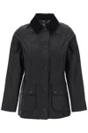Barbour Womens Sage Beadnell Tartan-lined Waxed-cotton Jacket