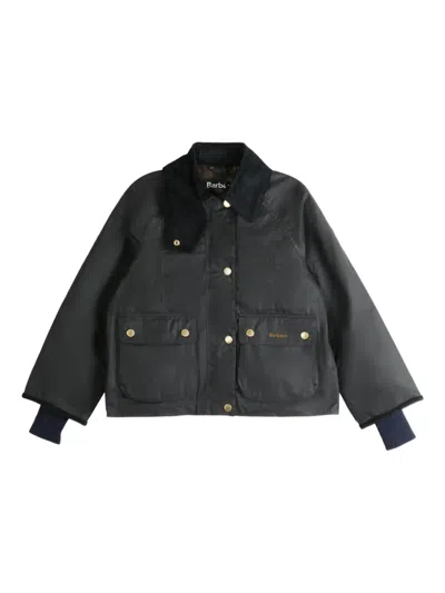 Barbour Beadnell Corduroy-collar Cropped Jacket In Black