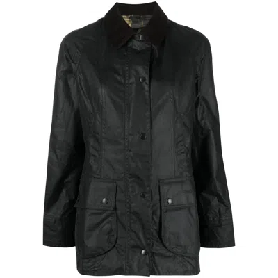 Barbour Beadnell Corduroy-collar Jacket In Black