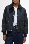 Barbour Beadnell Crop Waxed Cotton Jacket In Black