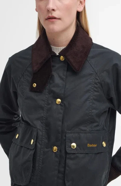 Barbour Beadnell Crop Waxed Cotton Jacket In Green