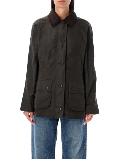 Barbour Beadnell Heritage Waxed Jacket With Corduroy Collar In Brown