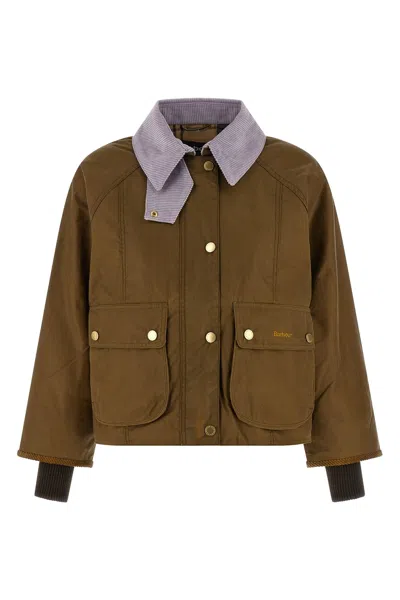 Barbour Cropped Beadnell Corduroy-collar Waxed Cotton Jacket In Brown
