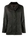 Barbour Womens Sage Beadnell Tartan-lined Waxed-cotton Jacket In Green
