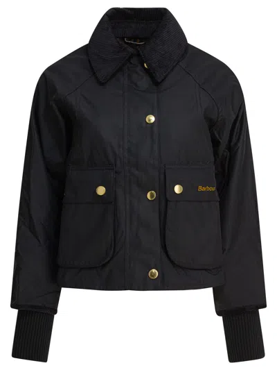 Barbour Beadnell Waxed Jacket With Crop Cut In Black