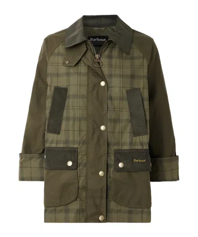 Barbour Beadnell Corduroy-trimmed Checked Cotton Jacket In Green