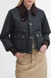 Barbour Beadnell Water Resistant Crop Waxed Cotton Jacket In Black
