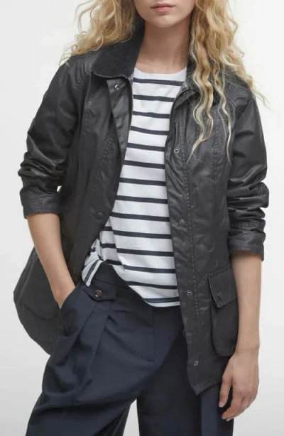Barbour Beadnell Water Resistant Waxed Cotton Jacket In Black