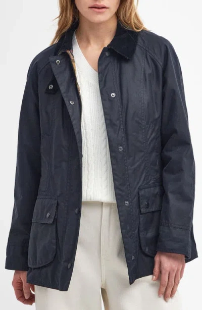 Barbour Beadnell Water Resistant Waxed Cotton Jacket In Navy