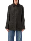 Barbour Womens Sage Beadnell Tartan-lined Waxed-cotton Jacket In Olive