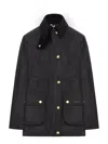 Barbour Waxed Cotton Jacket Corduroy Collar In Black