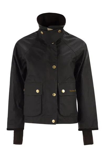 Barbour Beadnell Waxed Jacket With Crop Cut In Black