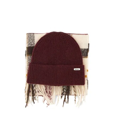 Barbour Beanie And Scarf Gift Set In Brown