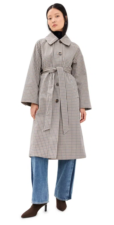 Barbour Beatrix Check Showerproof Trench Coat Sky Micro Check