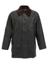 Barbour Beaufort Waxed Cotton Jacket With Corduroy Collar And Multiple Pockets In Black