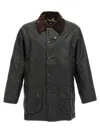 Barbour Beaufort Waxed Cotton Jacket With Corduroy Collar And Multiple Pockets In Green