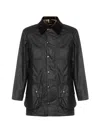 Barbour Waxed Jacket With Pockets And Velvet Collar In Black