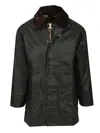 Barbour Waxed Jacket With Pockets And Velvet Collar In Black