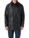 Barbour Beaufort Waxed Cotton Jacket Tartan Lined In Black
