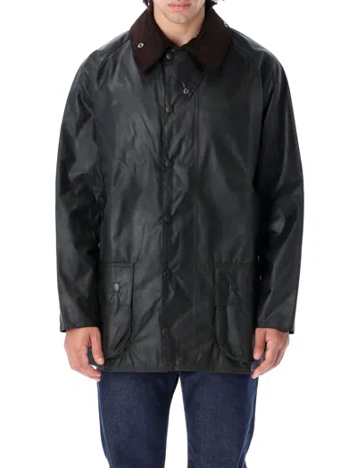 Barbour Beaufort Waxed Cotton Jacket Tartan Lined In Black