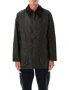 Barbour Beaufort Waxed Cotton Jacket Tartan Lined In Green