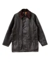 Barbour Beaufort Waxed Cotton Jacket With Corduroy Collar And Multiple Pockets In Black