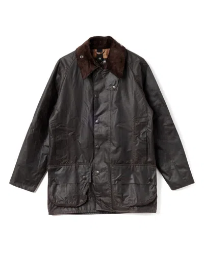 Barbour Beaufort Waxed Cotton Jacket With Corduroy Collar And Multiple Pockets In Black