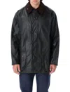 Barbour Sage Green Beaufort Waxed Jacket In Black
